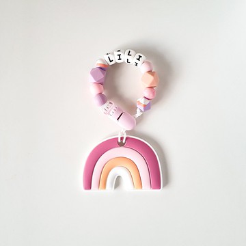 【客製】彩虹固齒器組 / 長款 奶嘴鏈 奶嘴鏈夾 / 食用級矽膠