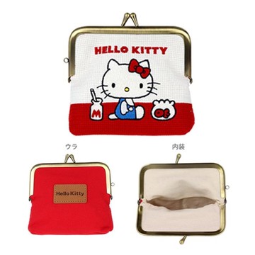 asdfkitty*KITTY 榻榻米刺繡 雙珠扣大尺寸零錢包 化妝包 收納包 置物包-日本正版商品