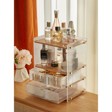 輕奢亞克力化妝品收納盒桌面梳妝臺多層抽屜式面膜護膚品置物架子