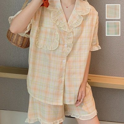 パジャマ レディース 夏 セットアップ 前開き チェック柄 綿 カーディガン パンツ 半ズボン Vネックス 半袖 ナイトガウン 部屋着 可愛い 寝巻き 通販 Lineポイント最大get Lineショッピング