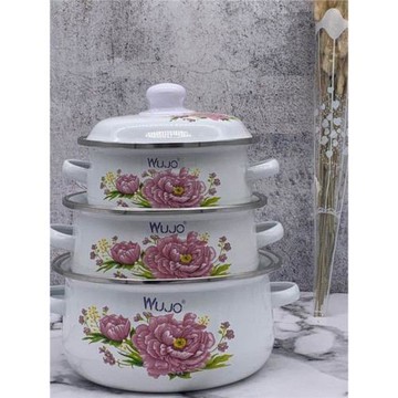 新品加厚琺瑯16-20搪瓷鍋三件套湯鍋泡面碗奶鍋小火鍋雙耳歐式韓