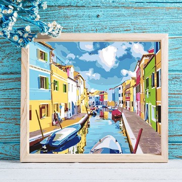 威尼斯彩色島 創意數字油畫 【風景畫】