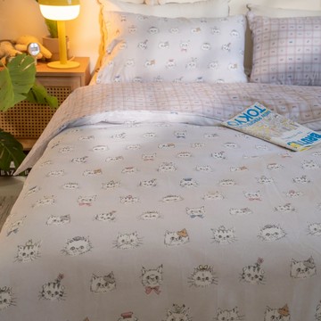 棉床本舖 咪醬日記 精梳棉 床包枕套組/兩用被組 100%純棉 台灣製 透氣性 吸汗較佳 擺脫悶熱首選