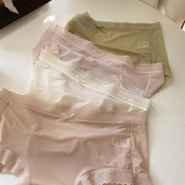 裸感褲~夏超薄冰絲純欲無痕內褲女透氣少中腰包臀純色抗菌三角褲