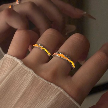 七夕禮物 情人節禮物 送男生 情人節禮物送女生 情侶禮物 對戒 情侶戒指落日晚霞發光情侶對戒鍍銀飾品ins小衆設計高顏值