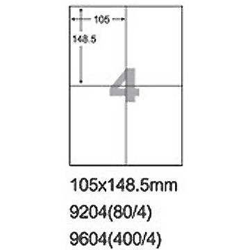 阿波羅 105x148.5mm NO.9604 4格 A4 雷射噴墨影印自黏標籤貼紙 100大張入