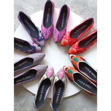 2026彩色新王妃女鞋針織飛線編織尖頭飛織一腳蹬透氣環保舒適單鞋