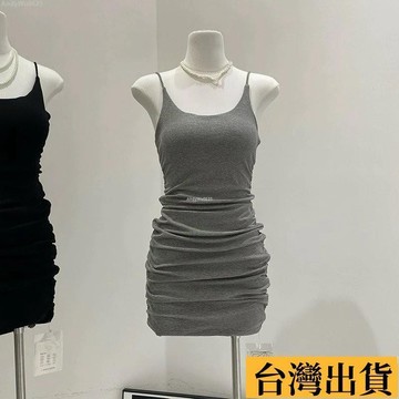 🌈台倉出庫🌈 超爆款 附罩杯細肩好穿包臀連身裙 性感顯瘦 側抓皺 緊身 短裙 辣妹洋裝 AHWK
