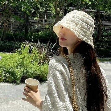 趙露思鄭秀晶同款韓國褶皺泡泡紗漁夫帽女可愛百搭顯臉小水桶帽潮