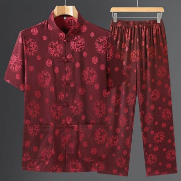 【巴黎精品】現貨+預購 新中式唐裝套裝中國風襯衫短袖冰絲上衣長褲休閒男裝-龍福男裝5色a1kr50