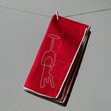 【英國 MÆGEN】刺繡棉麻餐巾組-紅 (紅酒) /2入裝