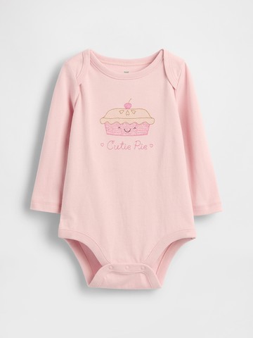 嬰兒裝 印花圓領長袖包屁衣-粉色