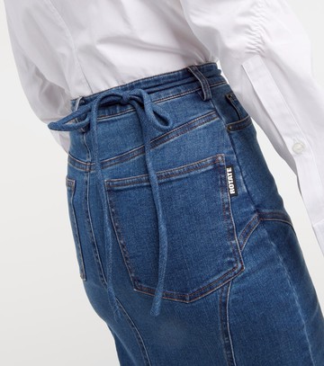 Rotate Floral-appliqué denim maxi skirt