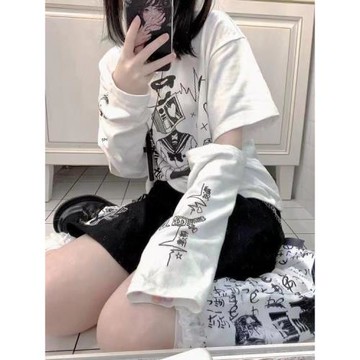 白色純棉長袖T恤女可拆卸手袖動漫畫日系軟妹jk少女上衣ins潮學生