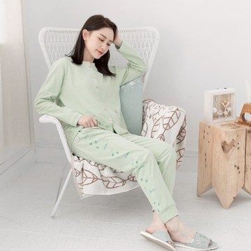 MIT有機棉不對稱衣襬居家服-綠