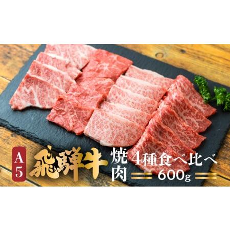 ふるさと納税 A5等級 飛騨牛 焼肉 4種食べ比べ 600ｇ ≪冷凍≫ 化粧箱入 ブランド牛 国産 霜降 焼肉セット A5等級 のし対応不可 肉の匠家 TR4389.. 岐阜県高山市