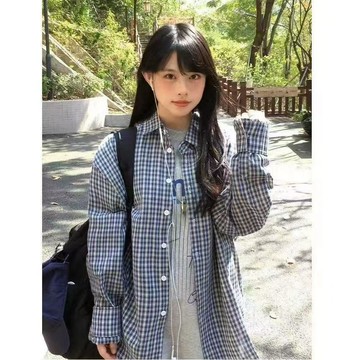 【佈小九】🏵️有貨🏵️ 實價格紋格子襯衫外搭女秋季新款小衆韓系百搭寬鬆慵懶風襯衣外套 襯衫外套 上衣 外套 襯衫