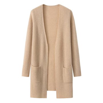 鄂爾多斯市產寬松開衫羊絨衫女中長款針織衫毛衣顯瘦外搭外套E06