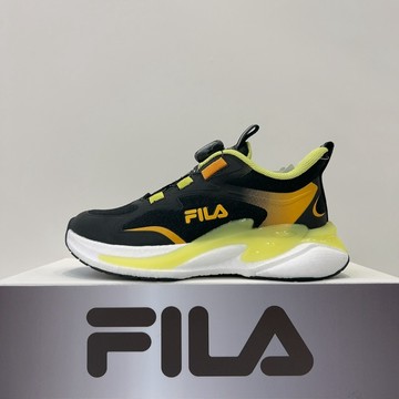 FILA KIDS 中童 休閒運動鞋 黑黃 旋鈕 足弓穩定 透氣散熱 彈性舒適  3-J805A-066