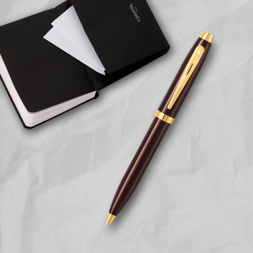 【SHEAFFER】100系列亮棕金夾原子筆+A6筆記本禮盒 免費刻字