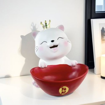 工廠直發元寶貓收納果盤新年擺件儲蓄罐可愛家居桌面玄關樹脂裝飾