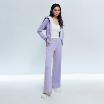 SO NICE 簡約斜紋搖粒絨彈力顯瘦喇叭長褲