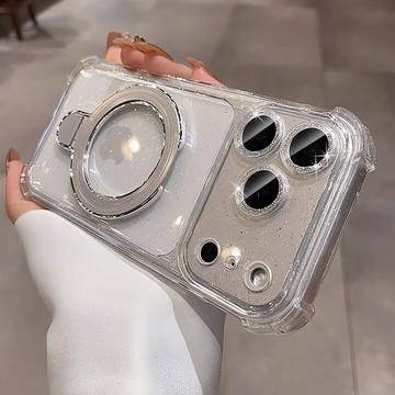 高品質 晶透闪粉 U1磁吸支架 四角防摔 防摔殼適用 iPhone18 17 16 15 14 13 Promax手機殼