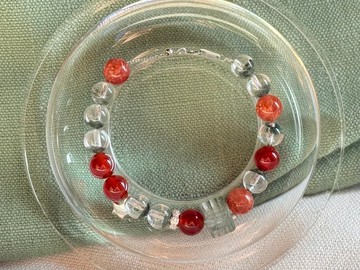 天然水晶 綠幽靈 紅瑪瑙 金太陽 925銀手鍊 獨立原創 新年禮物