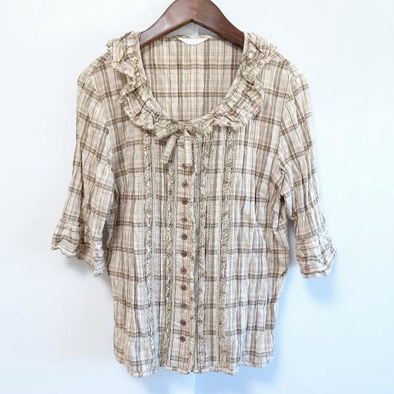 spc ピンクハウス PINKHOUSE シャツ ブラウス ベージュ 茶 五分袖 