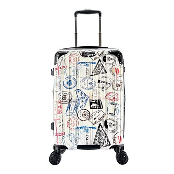 HOWONE 復刻防爆拉鍊杯架避震可擴充行李箱  20吋(24 x 36 x 59cm)  白底郵戳