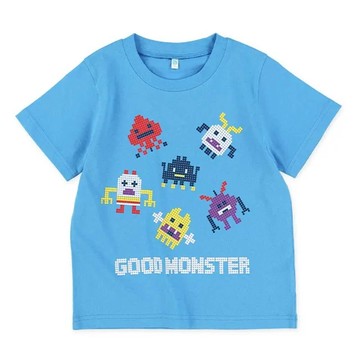 日本西松屋 - 圓點組成印花短袖上衣-小怪物-藍