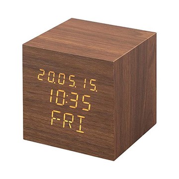 【日本直郵】愛麗思歐雅瑪臺式時鐘數碼鬧鐘木制時尚方塊褐色