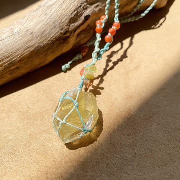 雪梨水梨 天然礦石 蠟線編織項鍊