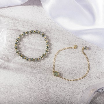 [水晶]玉珠落盤綠幽靈水晶串珠1+1手鍊二件套組【KTL673】-綠幽靈