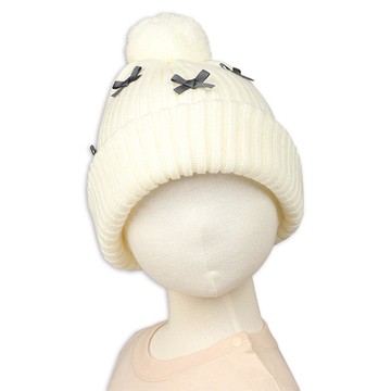 akachan honpo - 蝴蝶結針織帽-米白色