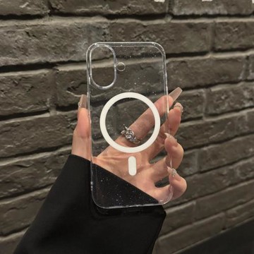 云寅適用于蘋果16promax手機殼新款iphone15超薄透明閃粉14全包無線磁吸充電plus簡約創意高級感13防摔硬套女