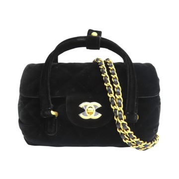 【二手名牌BRAND OFF】CHANEL 香奈兒 黑色絨布 圓桶 肩背包