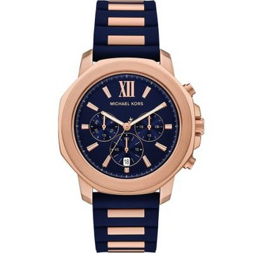 Michael Kors MK Prescott 八角三眼計時手錶 男錶 夏日煥新提案 送禮推薦-海軍藍x玫瑰金/44mm MK9261