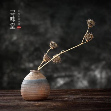 鎏金粗陶小花器｜復古手工中式古早燒鐵釉茶道小花瓶花插陶瓷擺件