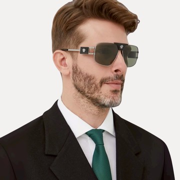 VERSACE｜VE2251-1001/2 雙槓金屬太陽眼鏡【葛洛麗雅眼鏡】