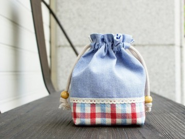 Ploceus 波西兒 小清新翻轉隨身束口袋-藍