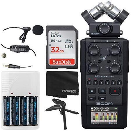 Zoom H6 All Black 6-Input   6-Track Portable Handy Recorder with Single Mic Capsule (Black)   32GB Memory Card   Lavalier Condenser Micr（並行輸入品）