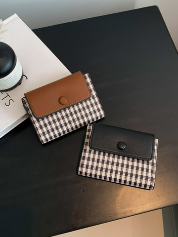 歐美時尚小錢包女短款經典格子印花多卡位錢夾超薄便攜百搭扣卡包
