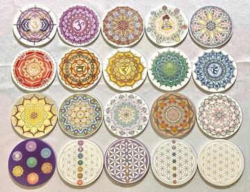 獨家創作手繪藝術 喜悅禪七脈輪生命之花曼陀羅 鶯歌陶瓷吸水杯墊