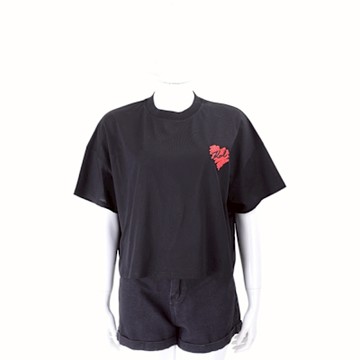 KARL LAGERFELD K/HEART 卡爾 刺繡愛心字母短版純棉黑色短袖TEE T恤