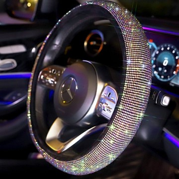 【汽車百貨】新款 時尚爆閃滿鑽 汽車方向盤套 可愛個性 防滑鑲鑽 四季通用女士把套 方向盤套 車內裝飾 通用方向盤套 方向盤保護套