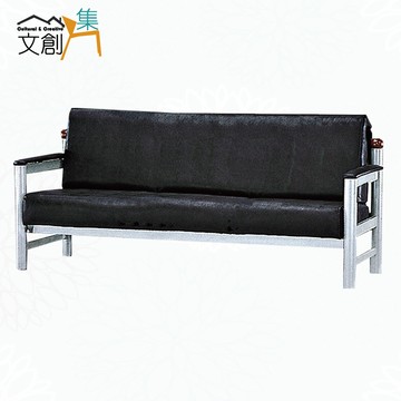 【文創集】蘿法黑透氣皮革三人座沙發椅(客約商品)