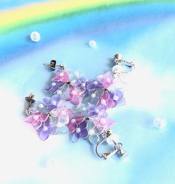 溫度變色 繡球花 耳環 耳釘 Dip Flower version6