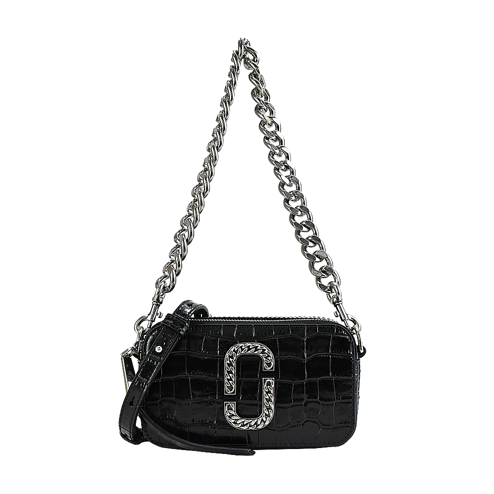 MARC JACOBS MJ SNAPSHOT鱷魚紋鎖鏈雙層斜背/相機包-黑