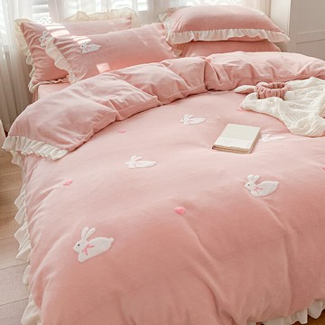 冬季法蘭絨牛奶絨四件套冬季珊瑚絨公主風加絨雙面絨床單被套床品